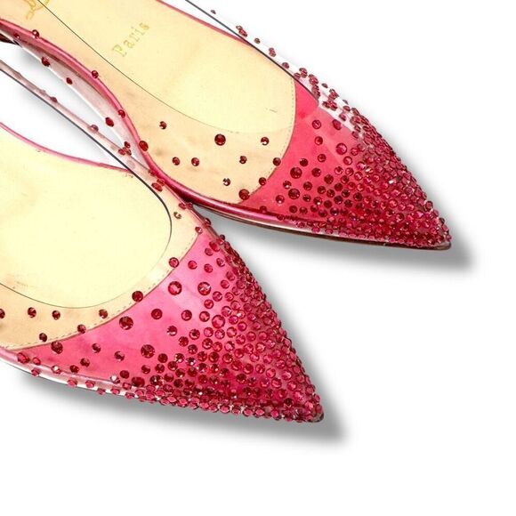 Christian Louboutin Degrastrass Hot Pink PVC Crystal Pointed Toe Flats Size 37.5 - Picture 3 of 7